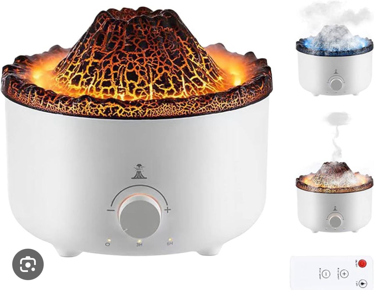 Humidificador Volcán Premium 2 en 1: Difusor de Aromas con Efecto Llama Realista