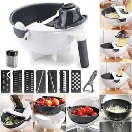 Rallador Cortador Multifuncional 9 en 1 Nova Kitchen - Con Colador Giratorio Integrado