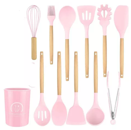 Set de Utensilios de Cocina Premium x12 Piezas - Silicona de Grado Alimenticio y Mango de Bambú