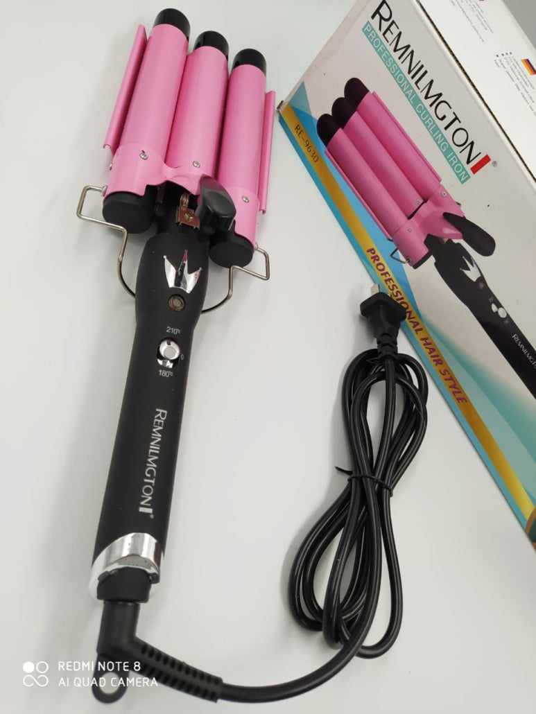 Ondulador de Cabello Profesional de 3 Tubos Remington - Ondas de Sirena Al Instante